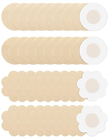 MELLIEX 20 Paires Cache Tétons Auto-adhésif Jetables Invisibles Mamelon Pasties pour Femmes - Fleur, Rond (Nude)