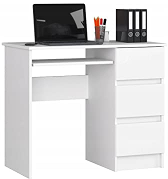 BDW Computertisch Weiß mit 3 Schubladen auf der rechten Seite und Einer ausziehbaren Schublade für die Tastatur. EIN Schreibtisch für einen Desktop- oder Laptop-Computer,90x77x50