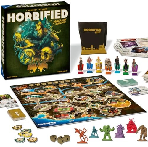 Ravensburger Horrified Games - American Monsters - Juego de mesa de estrategia - Aumenta el pensamiento crítico y el trabajo en equipo - Juego cooperativo - Desafíos únicos de monstruos - 1 a 5