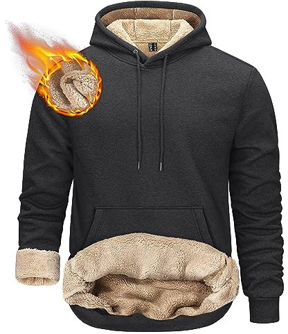 TACVASEN Hoody Herren mit Kapuze Dicke Gefüttert Sherpa Pullover Hoodie Winter Warm Langarm Fleece Sweatshirt, Dunkelgrau, M
