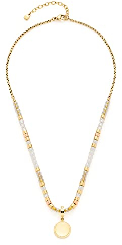 Leonardo Gioia Halskette aus Edelstahl 1 Stück, Glas-und Edelstahl Perlenkette gold rosé weiß mit Clip&Mix Münzanhänger, Damenschmuck, 021819