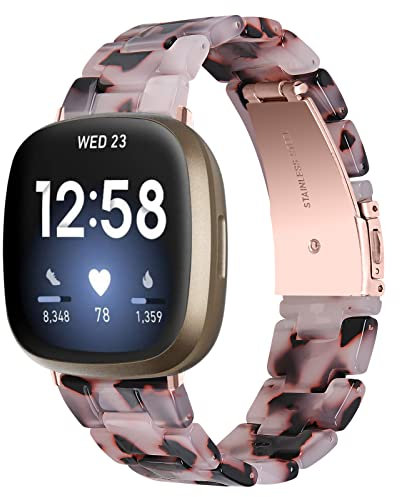 Gimuk Armband Kompatibel mit Fitbit Versa 4/Versa 3 Armband für Damen Herren, Metall Edelstahl Sport Ersatzband Wristband Resin Band Armband für Fitbit Sense 2/Sense Straps, Harz (schwarz/grau)