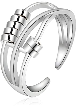 EUDORA Harmony Ball Angst Ring für Frauen Mädchen, 925 Sterling Silber Anti-Stress Einstellbarer Spinner Fidget Ring, Geschenk für Damen