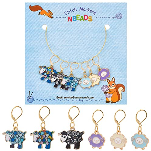 nbeads 6 Stück Schaf Maschenmarkierer, Legierung Emaille Häkelstichmarker Charms Verriegelungsstichmarker Stricken Handgemachtes Geschenk Zum Stricken Weben Nähen Zubehör Quilten Schmuckherstellung