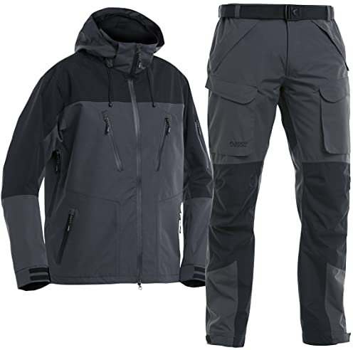 Mega Fishing FLADEN Outdoor Authentic 2.0 Angel Anzug - Grau-Schwarz - Jacke + Hose - Wasserdicht Atmungsaktiv Winddicht - Angelanzug Gr. S - XXL (XL)