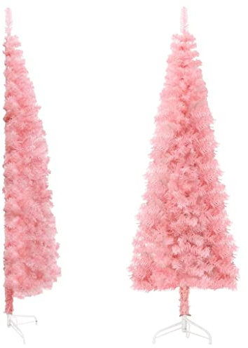 vidaXL Albero Natale Artificiale Sottile a metà e Supporto Rosa 120 cm