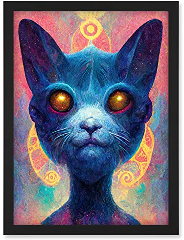 Doppelganger33 LTD Cosmos Astral Cat With Colourful Energy Frequencies Artwork Framed Wall Art Print A4