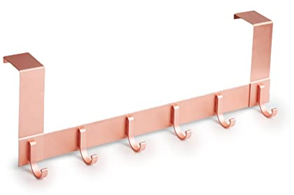 VALINK Türhaken, Handtuchhalter, Türgarderobe mit 6 Aluminium-Kleiderhaken für 35–45 mm dicke Türen, Roségold