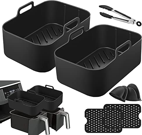 Mocraft Silicone Ninja Accessories Air Fryer Accessories Ninja Dual af300uk Ninja Accessories Reusable Airfryer Silicone Liner for Dual Ninja Air Fryer Oven and Microwave