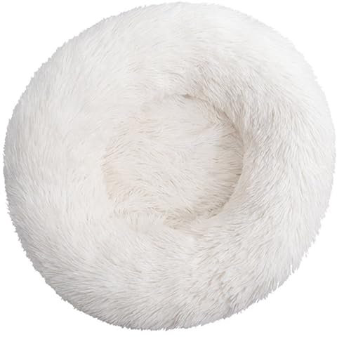 HUAXIQUE Hundebett Donut Anti Stress Hundebett Mittelgroße Hunde Hundebett für Große undekissen Waschbar Flauschig Hundematte Anti Rutsch Noppenboden 80cm Weiß