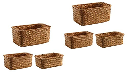 YARNOW 6pièces Panier De Rangement Tressé Mer De Roseaux De Bacs De Rangement pour Fruits Et Accessoires pour Salon Et Cuisine