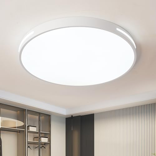 Style home 96W LED Deckenleuchte Deckenlampe aus Metall, Ø50x5cm,dimmbar mit Fernbedienung,runde flach Lampe für Wohnzimmer Schlafzimmer Büro Küche Diele Balkon(Weiß)