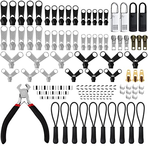MXTIMWAN 121 Stück Reißverschluss Ersatz Set, Reißverschluss Zipper, Reißverschluss Schieber, Reißverschluss Reparatu mit Zangen für Jacken, Zelt, Schlafsack, Gepäck
