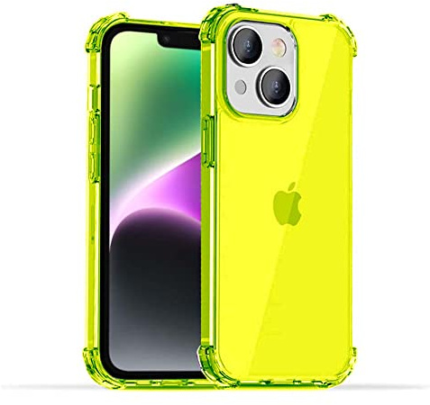 Hülle passend für Smartphonica iPhone 14 Hülle transparent stoßfest Silikon Case mit Stoßfänger - Neon Gelb