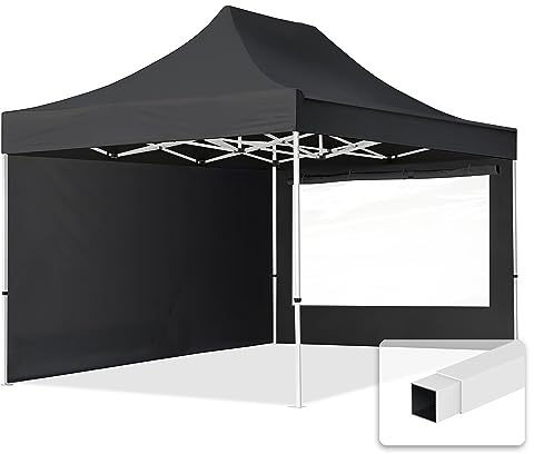 TOOLPORT 3x4,5m Faltpavillon Pavillon Partyzelt Gazebo Stahl 30mm, 2 Seitenteile, Panoramafenster, schwarz