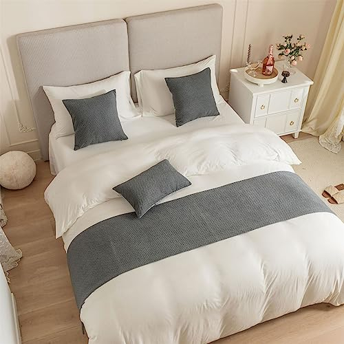Morbuy Bettläufer mit Kissen, Bettschal für den Fuß des Bettes Weicher Bettlaufer Schlafzimmer für Gästehaus Hotel Schlafzimme Dekorativer (45x240+45x45cm,Grau)