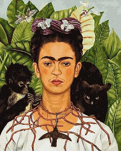 Artnapi Malen nach Zahlen Erwachsene mit Rahmen | DIY Handgemalt | Frida Kahlo Selbstporträt | Kit für Anfänger und Erwachsene | Set inklusive Acrylfarben & Pinsel | 40x50cm Leinwand | Geschenke