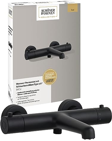 Schöner Wohnen Kollektion Wannen-Thermostatarmatur Dicu, Thermostat-Armatur Wanne, Brauseabgang Typ 1/2 '', Umsteller, Mischbatterie Wanne Thermostat, Mattschwarz