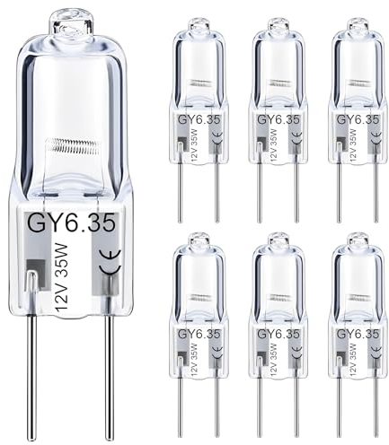 VIIVUU 12V Halogen Leuchtmittel GY6.35,Halogen 12V 35W Halogenlampen Dimmbar,AC/DC G6.35/GY6.35 35W Halogenglühbirne,Stiftsockellampe,Warmweiß 2700K für Kronleuchter, Schreibtischlampe,6 Stück