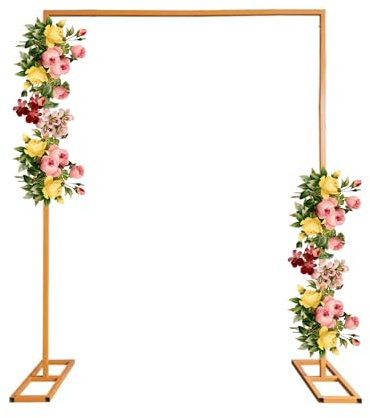 WedDecor Rectangular Shaped Balloon Arch Stand With Base Plants Vine Climbing Metal Frame with Floor Base For Wedding, Birthday, Parties Photo Background Decorations, 150 x 200cm, Gold