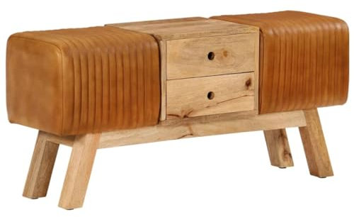 vidaXL Bock Sitzbank, Bank für Wohnzimmer Esszimmer Flur, Flurbank mit viel Stauraum, Innenbank Wohnzimmerbank, Braun Echtes Ziegenleder Massivholz Mango