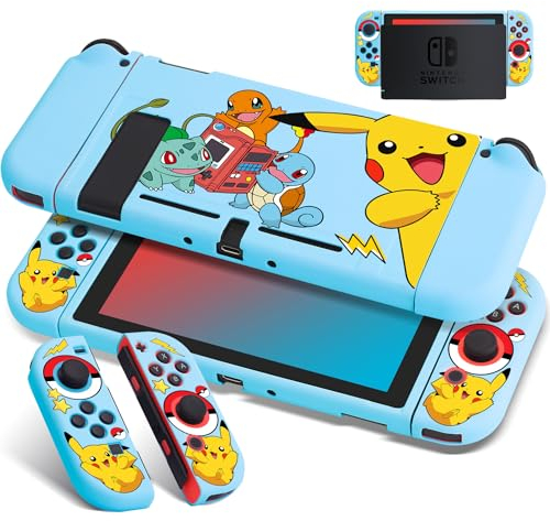 Xcitifun Schutzhülle für Nintendo Switch, weiche TPU-Hüllen für Mädchen, Jungen, Kinder, Cartoon, niedlich, Kawaii-Charakter, Schalter, kompatibel mit Nintendo Switch Controller-Abdeckung, Blau