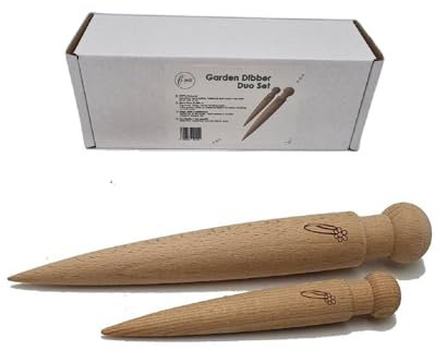 e-pots Garden Dibber Duo Set In Plastic Free Packaging | Made Of Natural Wood | 2 x Handy Garden Tools | For Seedlings, Plug Plants and Bulb Planting