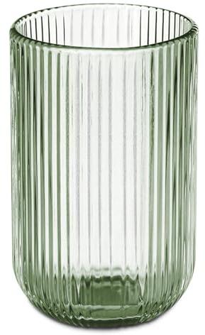 TIENDA EURASIA – Vaso Alto y Bajo, Caja 6 Unidades, Distintos Tamaños y Colores, Cristal de Rayas, para Servir Agua y Bebidas, no Apto para Lavavajillas ni Microondas (430 ml, Verde Musgo)