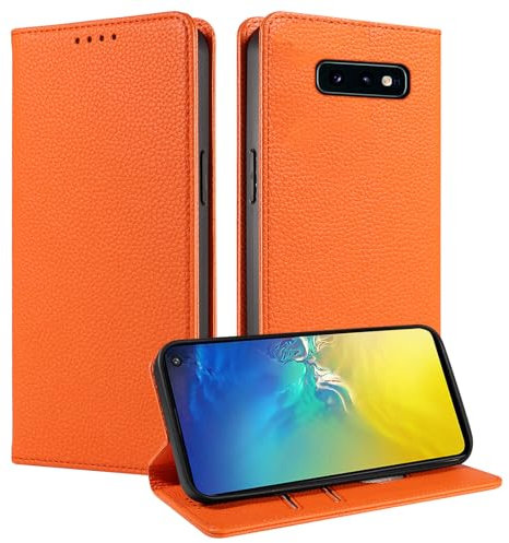 FERLAN Coque pour Samsung Galaxy S10e,Etui Fente pour Cartes [RFID Blocage] Housse Cuir Véritable Support Portefeuille Protection Coque avec Samsung Galaxy S10e - Orange