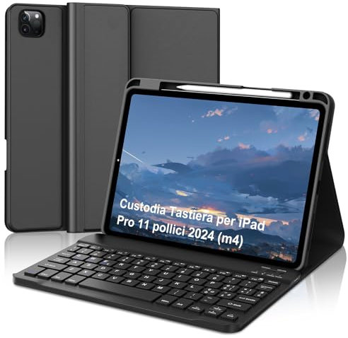 FOGARI Tastiera per iPad Pro 11 M4 2024, Custodia con iPad Pro 11 M4 2024, QWERTY Italiano Keyboard Bluetooth Staccabilecon slot per stilo, Nero