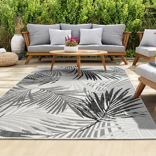 homeart Outdoor-Teppich, pflegeleicht, langlebig, schmutzabweisend, wetter- und UV-beständig, Innen- und Außenbereich, Teppiche für Veranda, Deck, Balkon, Garten, Picknick und Terrasse, Palmschwarz,
