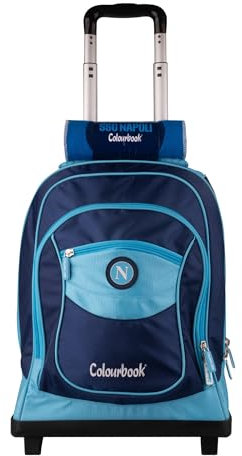 Colourbook Napoli - Zaino Trolley Scuola Con Sciarpa, Spallacci Uso Zaino, Scocca Antiurto, (Blu Navy)