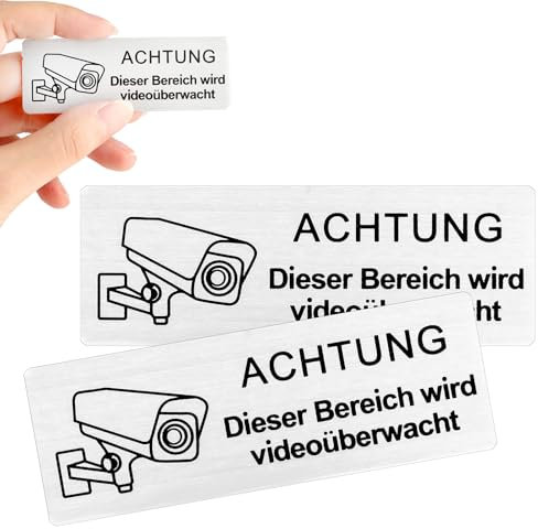 cobee 2 Stück Schild Videoüberwachung, 8.5x3 Cm Selbstklebend Aluminium Schild Warnschild Achtung Videoüberwachung Schild Klein Aufkleber Videoüberwachung Achtung Privatgrundstück