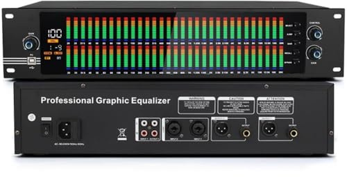 Égaliseur numérique, égaliseur graphique stéréo simple/double 31 bandes, avec affichage lumineux LED, 10 effets prédéfinis, débogage PC, réduction automatique du bruit, réglage des aigus, médiums et b