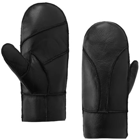 MGGMOKAY Männer Fäustlinge für Winter Herren Lammfell Shearling Fäustlinge Winter Lederhandschuhe,Schwarz,L