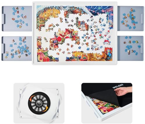 WELGEE 1000 Teile Drehbares Puzzlebrett mit 4 Schubladen & Abdeckung, 360° Drehtisch für Erwachsene aus ABS-Kunststoff, Leicht & Stabil – Perfekt für Frauen & Puzzleliebhaber