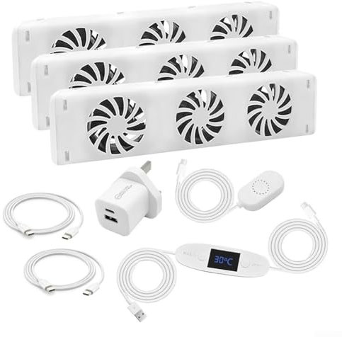 Advokingtap SmartTemperature-Controlled Radiator Fan with Smart Speed Control, 10-Speed Settings, Auto-Adjusting Gears, Energy-Efficient Cooling for Home Office(Trio-set)