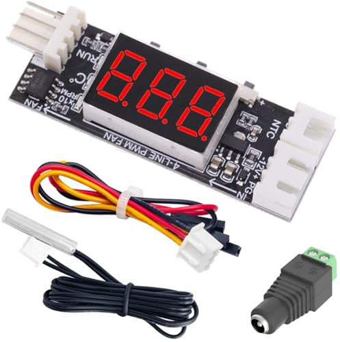 Youmile Modulo di controllo della velocità della ventola, modulo della ventola PWM termostato, DC 12V 3A 4-Wire PC CPU Fan Display digitale con sonde di temperatura NTC connettore femmina DC