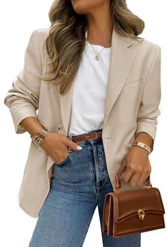 PRETTYGARDEN 2025 Blazers for Women Business Casual Long Sleeve Lapel Open Front Suit Jacket Work Blazer with Pockets (Beige Apricot,Medium)