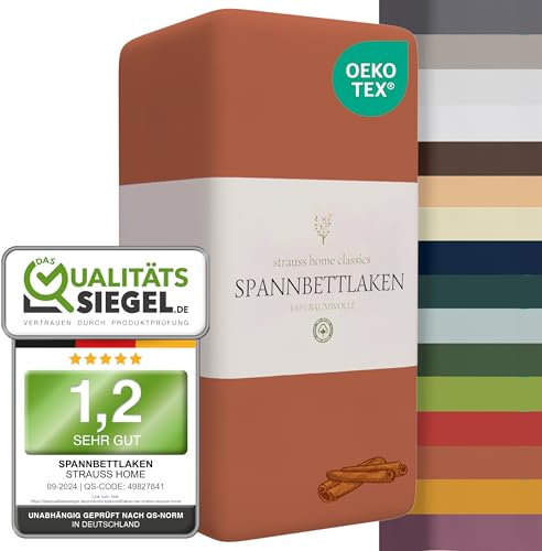 Strauss Home ® Jersey Spannbettlaken Spannbetttuch Bettlaken 100% Baumwolle 140x220-160x220 cm Übergrösse Wasserbett Boxspringbett (Mandel/Zimtrot)
