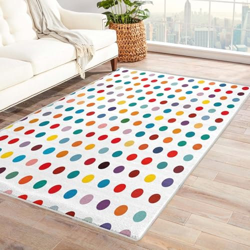 AAFUOO Punkte Teppich Kinder 200x300cm Teppich Wohnzimmer Schlafzimmer Bunte Punkte, Waschbarer Teppich Krabbelmatte Babyzimmer Kinderteppich, Weich Kurzflor & rutschfest Wohnzimmerteppich, Türmatte