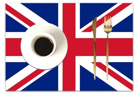 DASNK 4er Set Platzsets 30x45cmRutschfest Abwaschbar Tischmatten PVC Abgrifffeste Hitzebeständig Tischsets,Platz-Matten für küche,Union Jack, traditionelle traditionelle Flagge des Vereinigten Königr