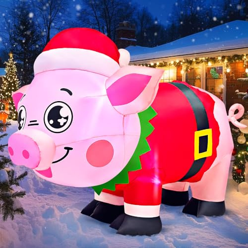 KOOY Aufblasbare Weihnachtsdekoration, süßes Schwein, 152 cm