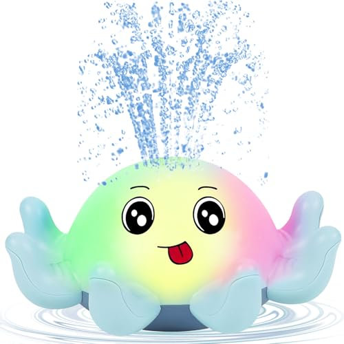 Voarge Badewannenspielzeug, Oktopus Spray Wasserspielzeug mit Licht, Badewannenspielzeug Baby Badespielzeug Wasserspielzeug ab 1 2 3 Jahre, Blau