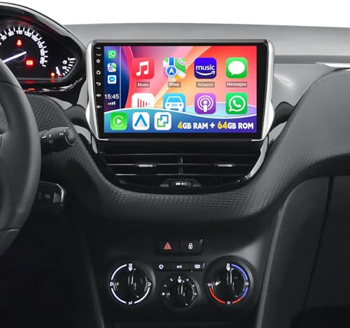 4+64G Car Stereo for Peugeot 208 2008 2012-2018 w/Carplay Stereo 10 Inch | Double Din Android Wireless Carplay Android Auto Support Bluetooth/GPS/WiFi/Backup Camera/SWC/FM/Mirror Link/IPS Touch Screen