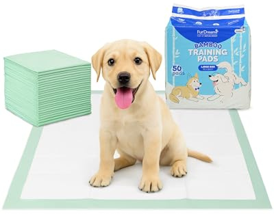FurDreams Puppy Training Pads - 50pk- Super Absorbent Bamboo, Odour Locking & Multi-Layered, Leak Proof, Quick Dry, Scented Attractant Disposable Mats for Dogs Pee Wee Piddle – 60 x 90 cm