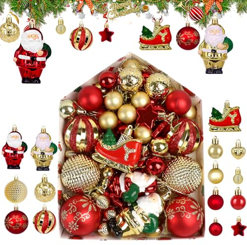 Weihnachtskugeln, 72 stück Christbaumkugeln Weihnachtskugel, Personalisierte Christbaumkugel ∅ 3, 4 & 6 cm, rot Weihnachtsschmuck Deko für Drinnen & Draußen, Festival Party (Red+Gold)