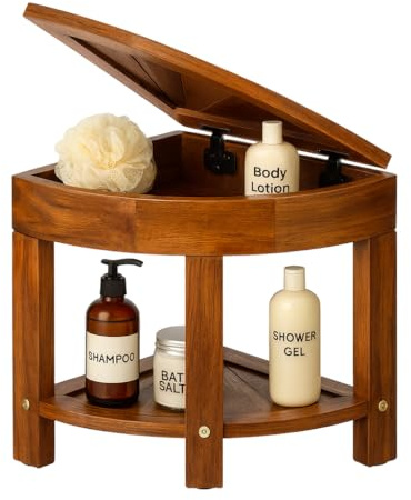 Wallace & Williamson Tabouret de douche en teck – Support de douche en bois de qualité spa – Banc de salle de bain résistant à l'eau
