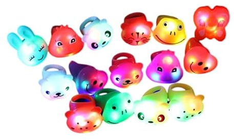 Generico 18 Stück Ringe leuchten im Dunkeln, helle LED Ring Spielzeug, niedliches Tier Light Up Spielzeug für Jungen Mädchen Preise in der Klasse Gastgeschenke für Partys