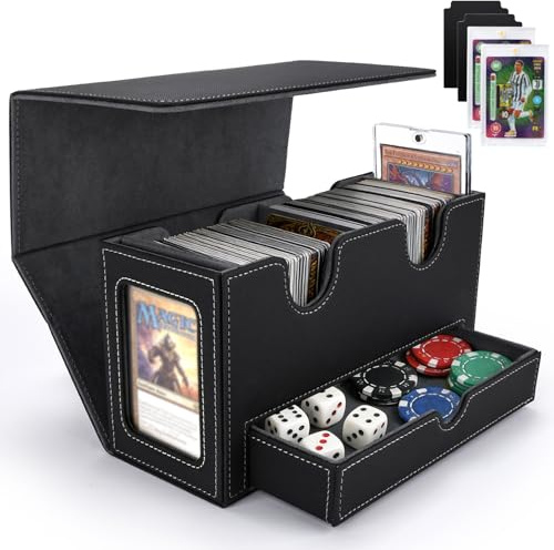 Card Deck Box für MTG,Trading Card Storage Box, MTG Deck Box mit 2 Commander Display und Würfelablage,Deck Boxen für 200+ Karten,Leder Magnetkarten-Aufbewahrungsbox Passend für Magic Ptcg Sports Cards